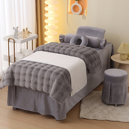 91家纺网 家纺一手货源 找家纺 （总）琪宝阁 2024新款A兔毛绒B面宝宝绒美 容床罩套件-云朵