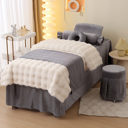 91家纺网 家纺一手货源 找家纺 （总）琪宝阁 2024新款A兔毛绒B面宝宝绒美 容床罩套件-云朵