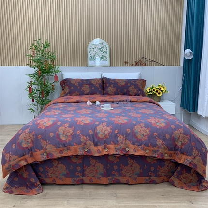 91家纺网 家纺一手货源 找家纺 （总）鲁爱 2025新款全棉色织双层纱纽扣款四件套