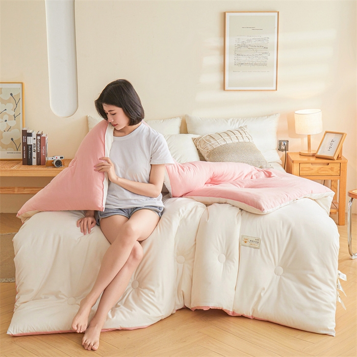 91家纺网 家纺一手货源 找家纺 梦恬佳 2024新款原棉大豆被 白+粉