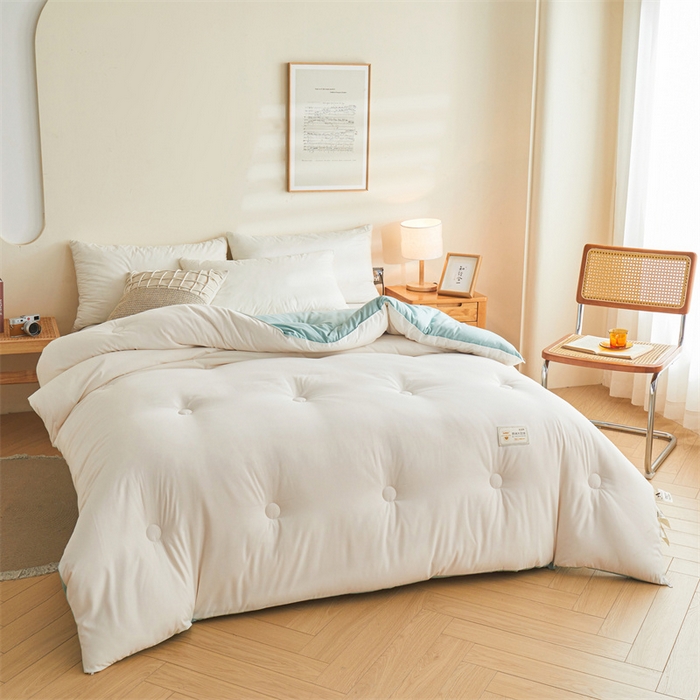 91家纺网 家纺一手货源 找家纺 梦恬佳 2024新款原棉大豆被 白+绿