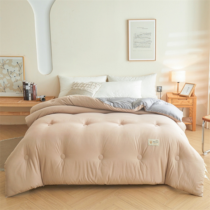 91家纺网 家纺一手货源 找家纺 梦恬佳 2024新款原棉大豆被 卡其+灰