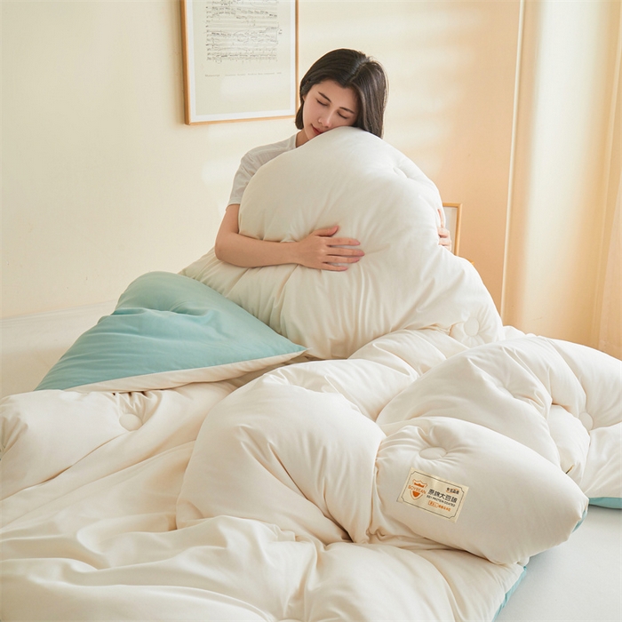 91家纺网 家纺一手货源 找家纺 梦恬佳 2024新款原棉大豆被 白+绿