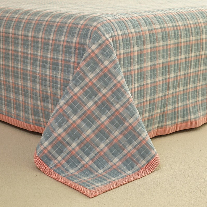 91家纺网 家纺一手货源 找家纺 棉小二 2024新款双面全棉色织水洗棉床盖三件套 达乐-蓝+小清香-粉