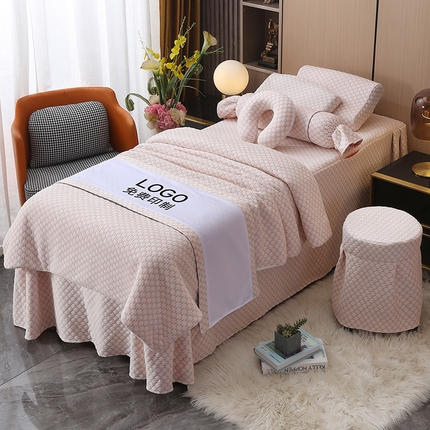 91家纺网 家纺一手货源 找家纺 琪宝阁 2024新款纯棉针织A类母婴级高端美 容院专用美 容床罩套件--H 粉色