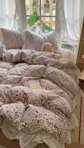 91家纺网 家纺一手货源 找家纺 家贝爱 2024新款南法风花边水洗棉四件套 南法风-花束
