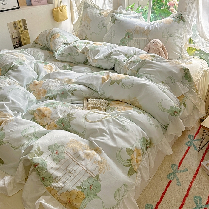 91家纺网 家纺一手货源 找家纺 家贝爱 2024新款南法风花边水洗棉四件套 南法风-梦幻曲