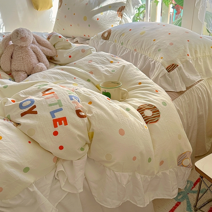 91家纺网 家纺一手货源 找家纺 家贝爱 2024新款南法风花边水洗棉四件套 南法风-传播快乐