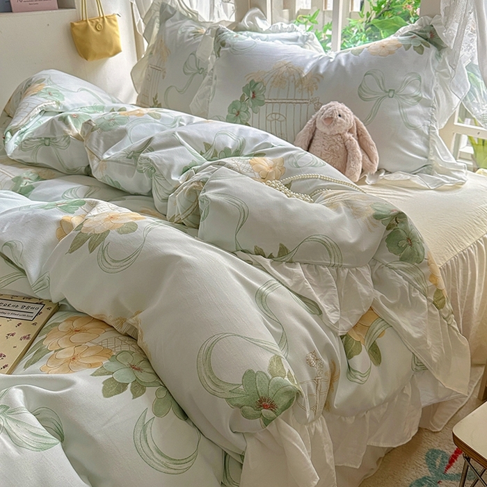 91家纺网 家纺一手货源 找家纺 家贝爱 2024新款南法风花边水洗棉四件套 南法风-梦幻曲