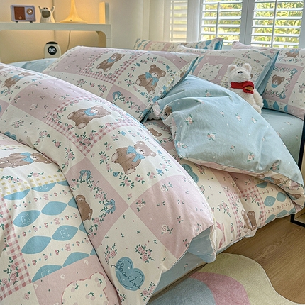 宇彬家纺 2024直播新款13070全棉纯棉印花单双人被套喷气小清新简约热款学生被罩 春日游园