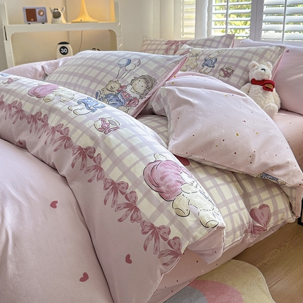 宇彬家纺 2024直播新款13070全棉纯棉印花单双人被套喷气小清新简约热款学生被罩 晚安宝贝