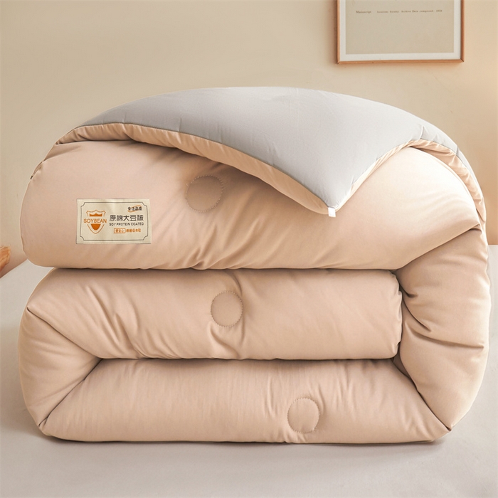 91家纺网 家纺一手货源 找家纺 梦恬佳 2024新款原棉大豆被 卡其+灰