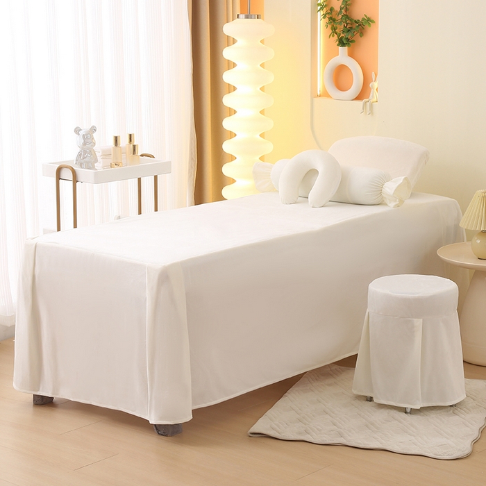 91家纺网 家纺一手货源 找家纺 琪宝阁 2024新款A兔毛绒B面宝宝绒美 容床罩套件-云朵 米白