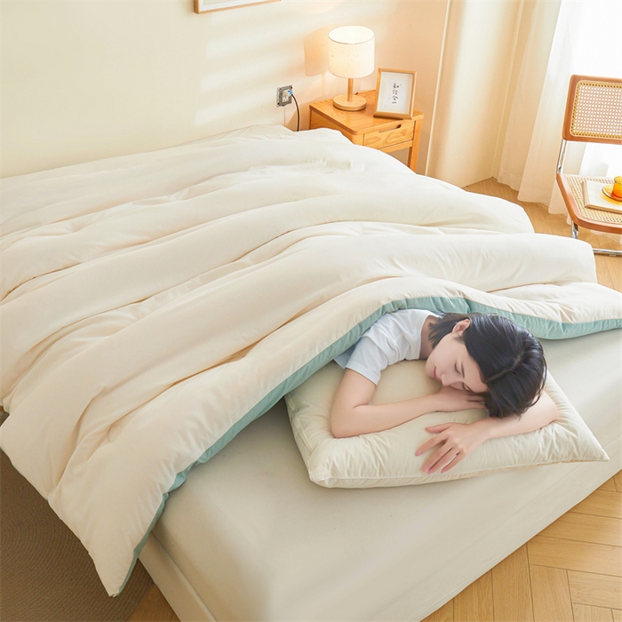 91家纺网 家纺一手货源 找家纺 梦恬佳 2024新款原棉大豆被 白+绿