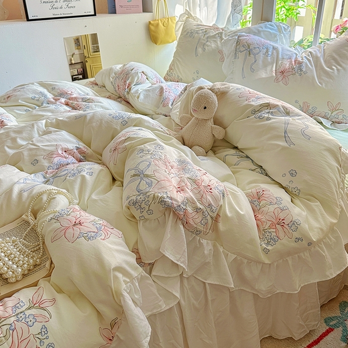 91家纺网 家纺一手货源 找家纺 家贝爱 2024新款南法风花边水洗棉四件套 南法风-花团锦簇