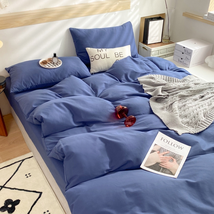 91家纺网 家纺一手货源 找家纺 玉元坊 2025年新款ins纯色加厚磨毛全棉纯棉四件套三件套 深蓝色