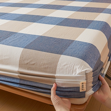 91家纺网 家纺一手货源 找家纺 芬晴家纺 2024新款全棉色织防水床笠大床款 防水-蓝大格