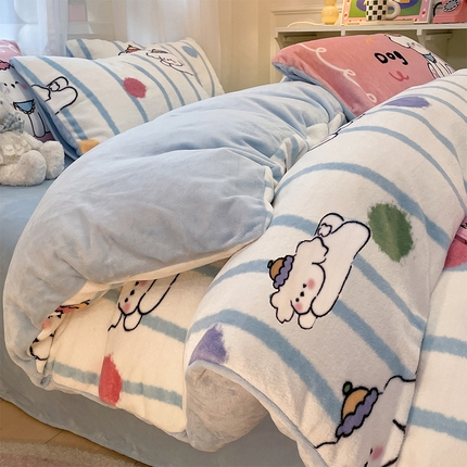 如一 2024新款A类高克重印花牛奶绒四件套 线条狗