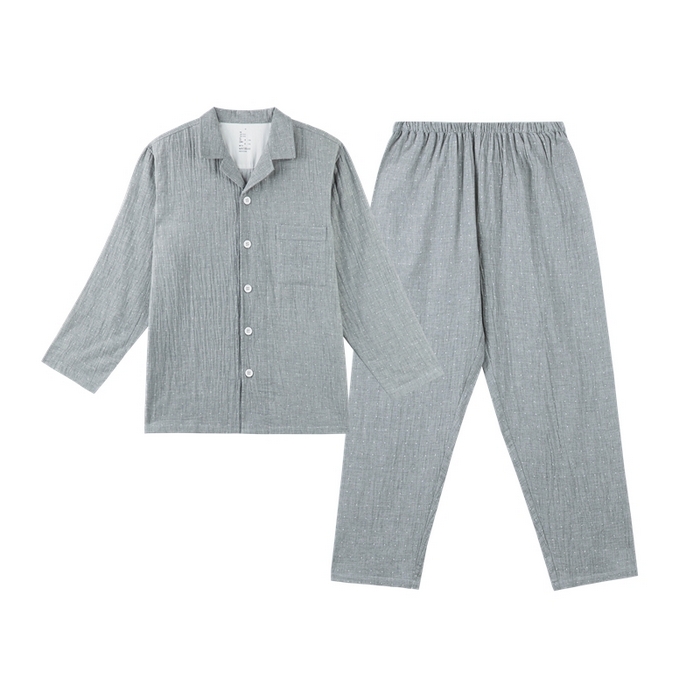 91家纺网 家纺一手货源 找家纺 玖弘家居 2025新款家居服系列-波点系列【控价 抖音79.9  视频号  89.9   小红书  89.9】 波点灰男长袖长裤