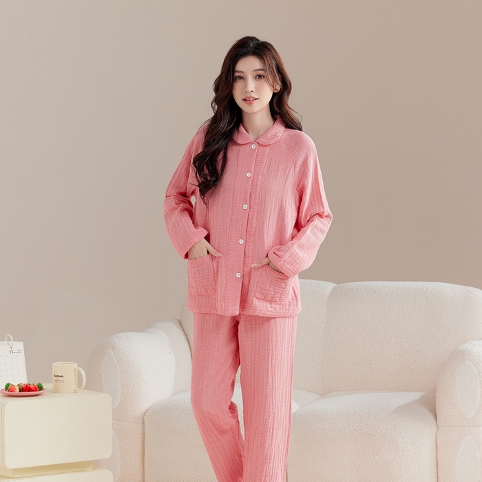 91家纺网 家纺一手货源 找家纺 玖弘家居 2025新款家居服系列-四层纱【控价 抖音118  视频号  99   小红书  118 】 深粉细格女