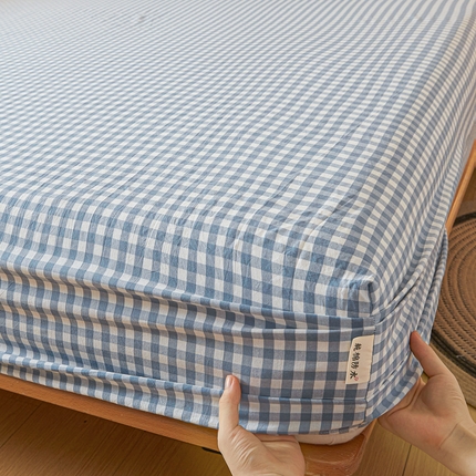 芬晴家纺 2024新款全棉色织防水床笠大床款 防水--蓝小格