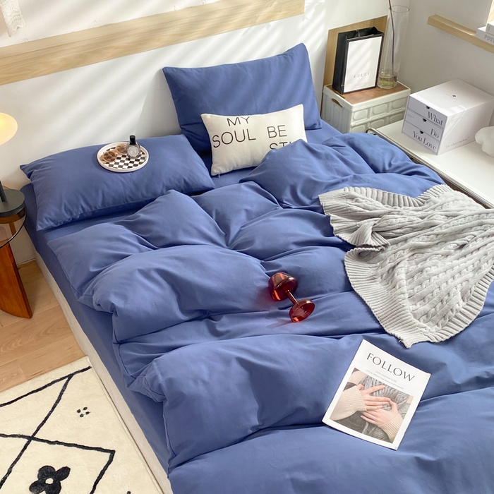 91家纺网 家纺一手货源 找家纺 玉元坊 2025年新款ins纯色加厚磨毛全棉纯棉四件套三件套 深蓝色
