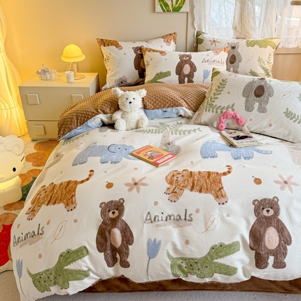 91家纺网 家纺一手货源 找家纺 （总）女子家纺 2024新款加厚保暖全棉加豆豆绒四件套