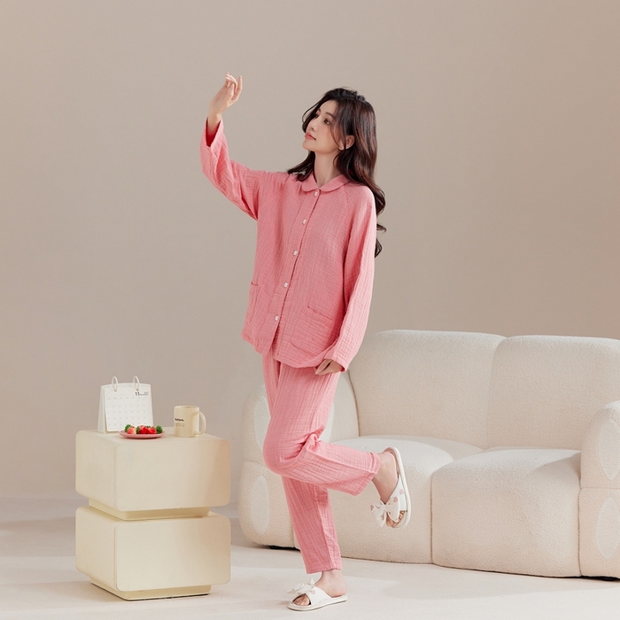 91家纺网 家纺一手货源 找家纺 玖弘家居 2025新款家居服系列-四层纱【控价 抖音118  视频号  99   小红书  118 】 深粉细格女