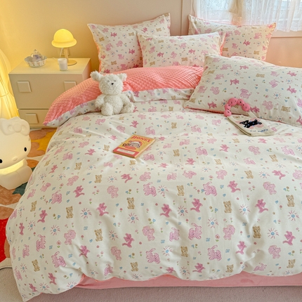 91家纺网 家纺一手货源 找家纺 （总）女子家纺 2024新款加厚保暖全棉加豆豆绒四件套