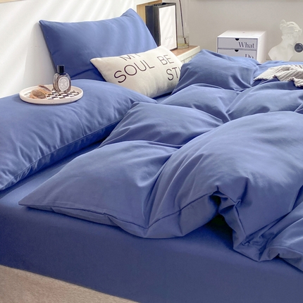 91家纺网 家纺一手货源 找家纺 玉元坊 2025年新款ins纯色加厚磨毛全棉纯棉四件套三件套 深蓝色