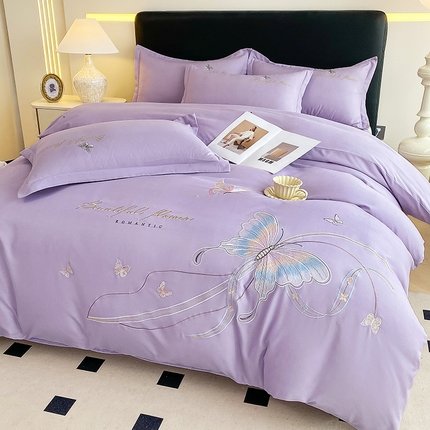 91家纺网 家纺一手货源 找家纺 （总）帝菲妮 2025新款国潮风臻柔棉加厚七彩琉璃绣绣花四件套-福蝶