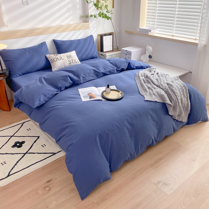 91家纺网 家纺一手货源 找家纺 玉元坊 2025年新款ins纯色加厚磨毛全棉纯棉四件套三件套 深蓝色