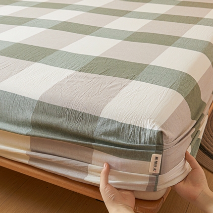 91家纺网 家纺一手货源 找家纺 芬晴家纺 2024新款全棉色织防水床笠大床款 防水-绿大格