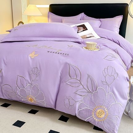 91家纺网 家纺一手货源 找家纺 （总）帝菲妮 2025新款国潮风臻柔棉加厚七彩琉璃绣绣花四件套-艾薇儿