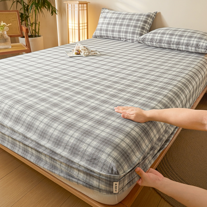 91家纺网 家纺一手货源 找家纺 芬晴家纺 2024新款全棉色织防水床笠大床款 防水-光年灰