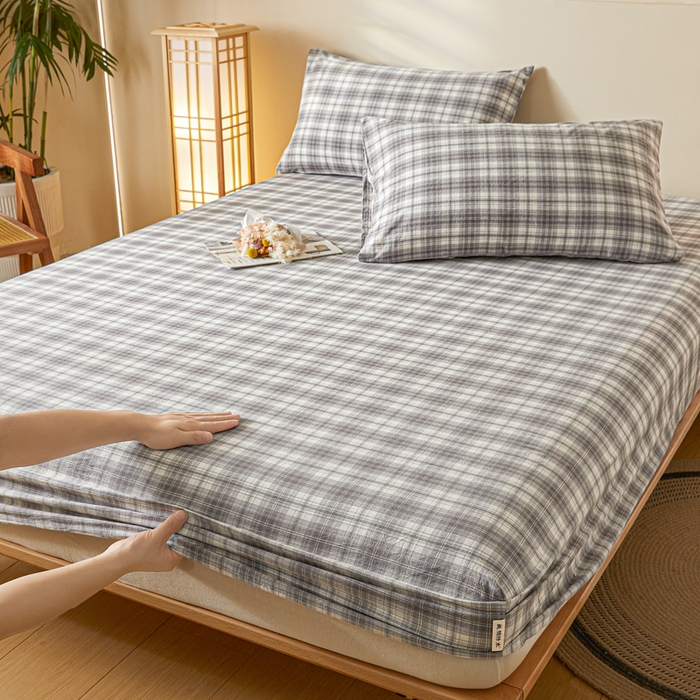 91家纺网 家纺一手货源 找家纺 芬晴家纺 2024新款全棉色织防水床笠大床款 防水-光年灰