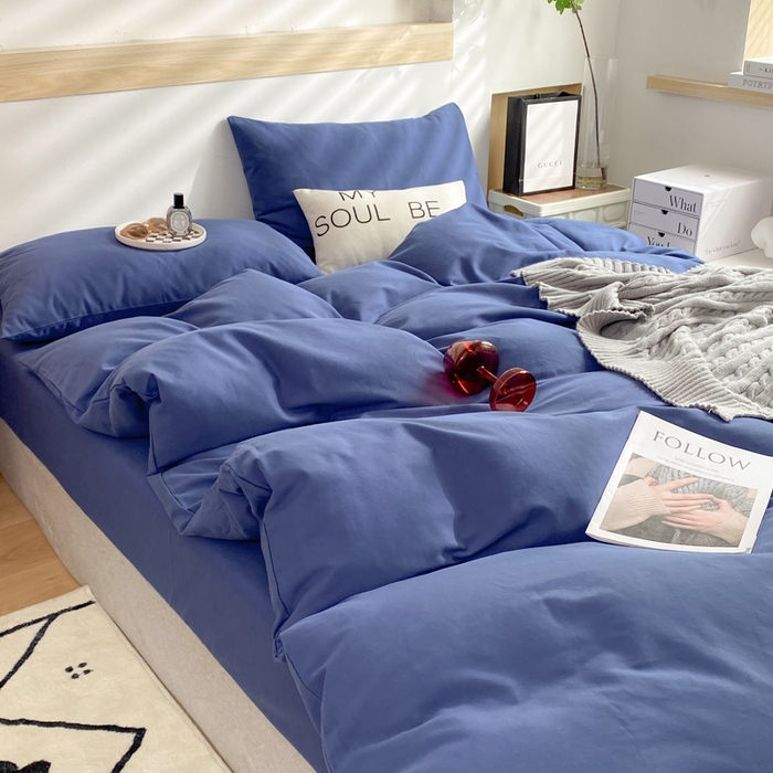 91家纺网 家纺一手货源 找家纺 玉元坊 2025年新款ins纯色加厚磨毛全棉纯棉四件套三件套 深蓝色