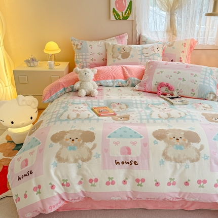 91家纺网 家纺一手货源 找家纺 （总）女子家纺 2024新款加厚保暖全棉加豆豆绒四件套