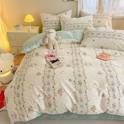 91家纺网 家纺一手货源 找家纺 （总）女子家纺 2024新款加厚保暖全棉加豆豆绒四件套