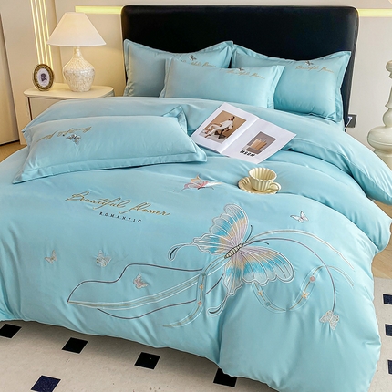 91家纺网 家纺一手货源 找家纺 （总）帝菲妮 2025新款国潮风臻柔棉加厚七彩琉璃绣绣花四件套-福蝶