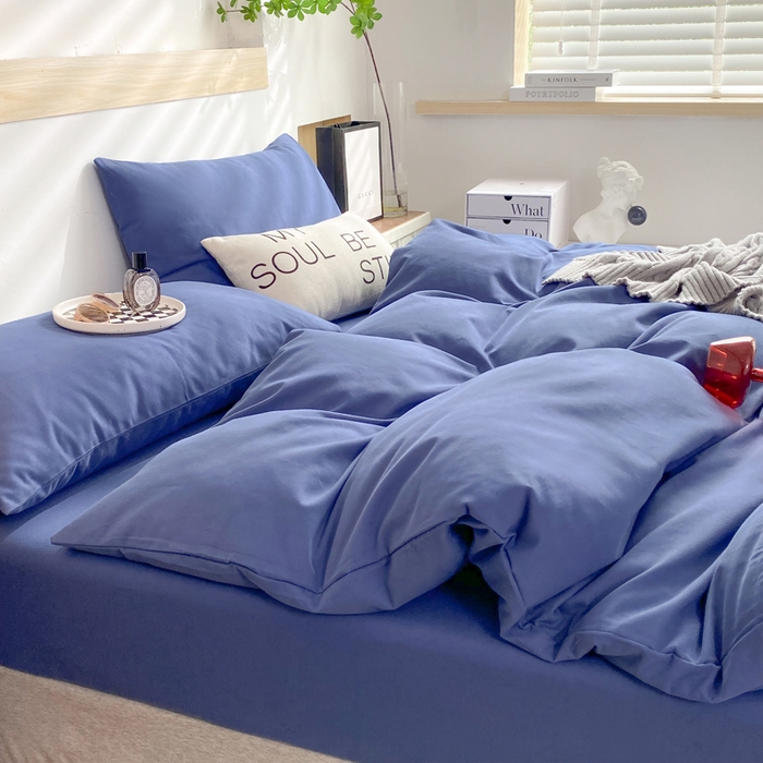 91家纺网 家纺一手货源 找家纺 玉元坊 2025年新款ins纯色加厚磨毛全棉纯棉四件套三件套 深蓝色