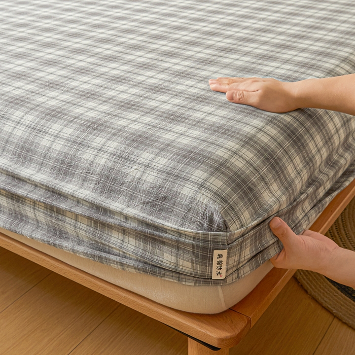 91家纺网 家纺一手货源 找家纺 芬晴家纺 2024新款全棉色织防水床笠大床款 防水-光年灰