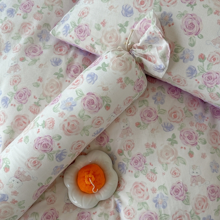 91家纺网 家纺一手货源 找家纺 柚子YOUTH 2024新款全棉双层纱豆豆婴儿绒床盖四件套 花园小猫