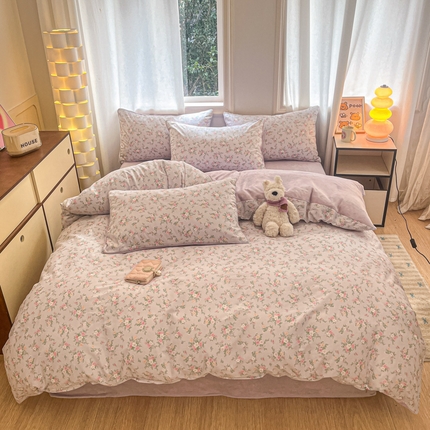 91家纺网 家纺一手货源 找家纺 麦伦家居 2024秋冬新品 多功能床品全棉+牛奶绒四件套紫花香