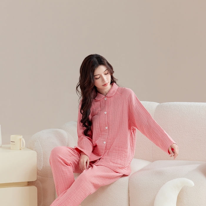 91家纺网 家纺一手货源 找家纺 玖弘家居 2025新款家居服系列-四层纱【控价 抖音118  视频号  99   小红书  118 】 深粉细格女