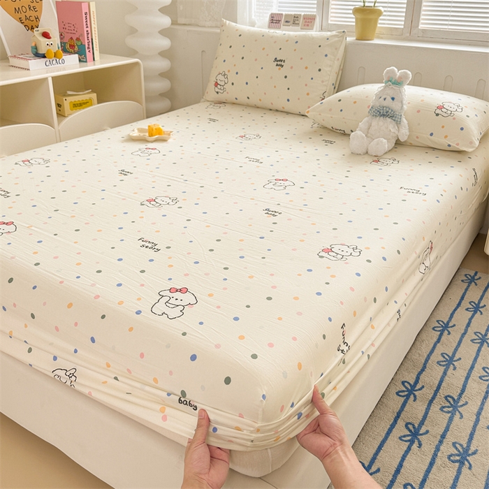 91家纺网 家纺一手货源 找家纺 多品家纺 2024新款超柔水洗棉ins风单品床笠 波点狗