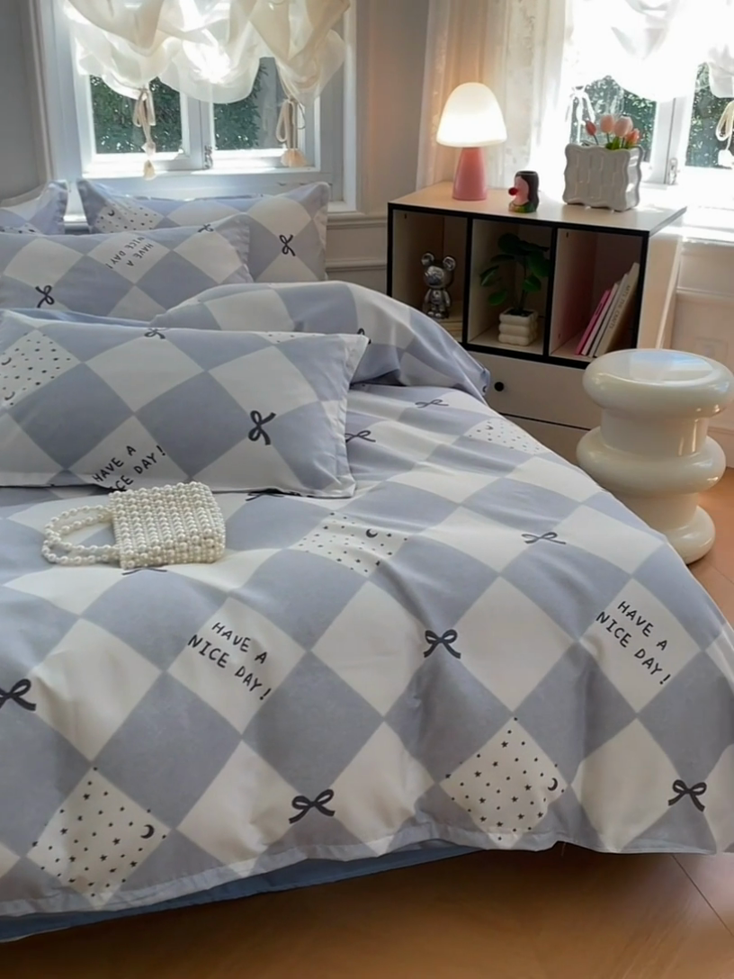 91家纺网 家纺一手货源 找家纺 世爵 2025新款磨毛印花单被套 棋盘格