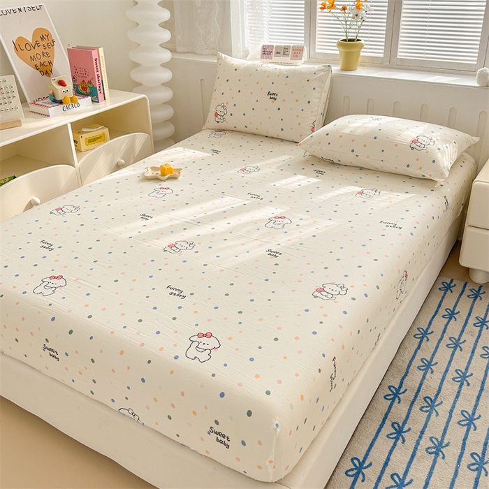 91家纺网 家纺一手货源 找家纺 多品家纺 2024新款超柔水洗棉ins风单品床笠 波点狗