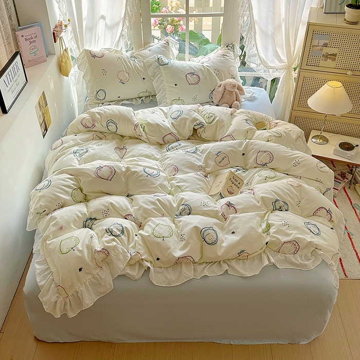 91家纺网 家纺一手货源 找家纺 阿曼达 2024新款ins博主风法式南法风浪漫系列花边款印花水洗m四件套 南法风-果园