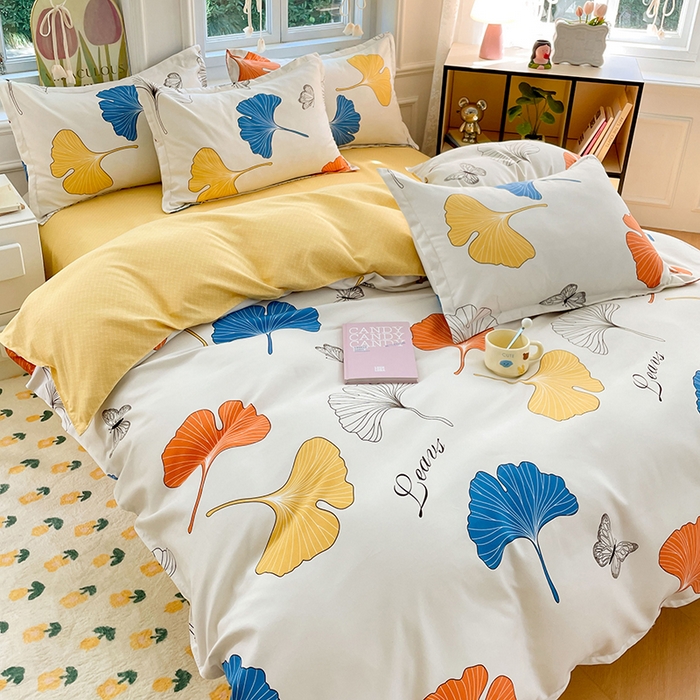 91家纺网 家纺一手货源 找家纺 世爵 2025新款磨毛印花单被套 银杏叶